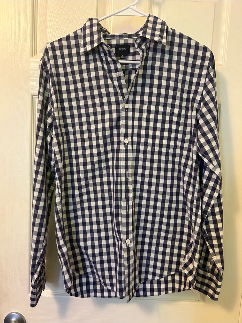J. Crew Men's Navy and White Check Gingham Button-Down Shirt